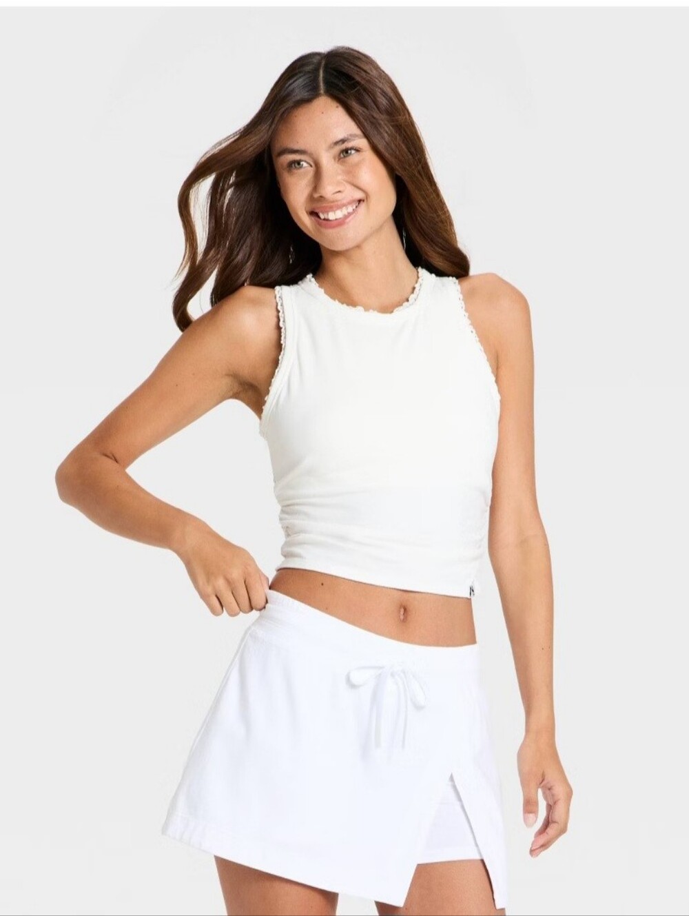 Women's Washed Jersey Lace Trim Tank Top - JoyLab" White XXS